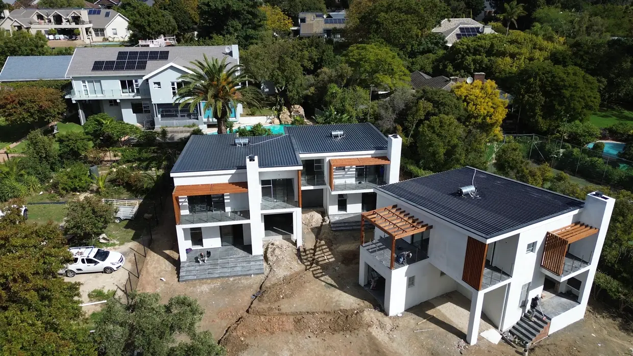 The three finished Chigariro houses seen from the air