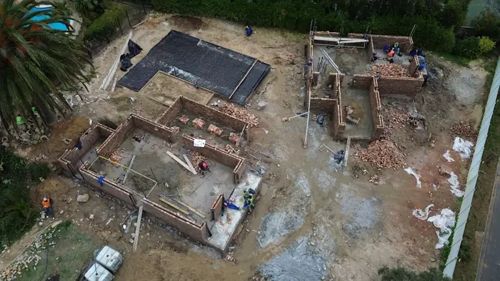 The first brickwork going up out of the ground
